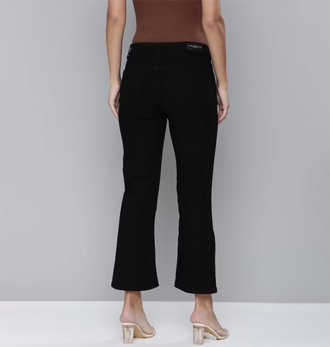 Women Black Flared Mid-Rise Stretchable Jeans